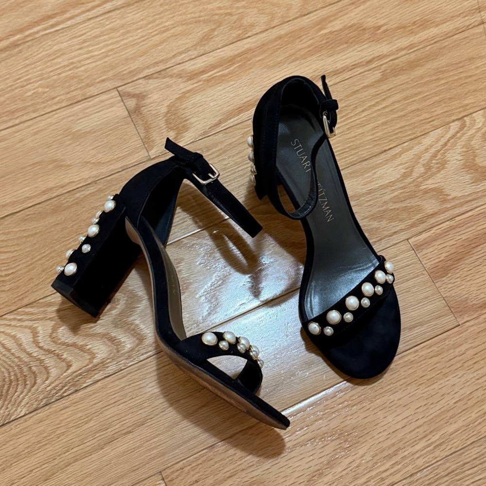 Stuart Weitzman Morepearls Studded Suede Ankle Strap Sandals